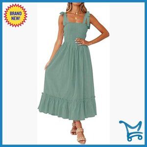 Boho Maxi Dress Flowy Ruffle Spaghetti Strap Square Neck Summer Maternity